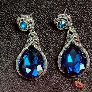 Glamourous Blue Sapphire Fashion Earrings Blue Gem Stone Dangle Earrings NWT